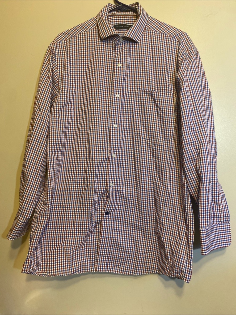 Tommy Hilfiger Shirt Mens Large Blue Check Casual Button Up Long Sleeve 16 32/33